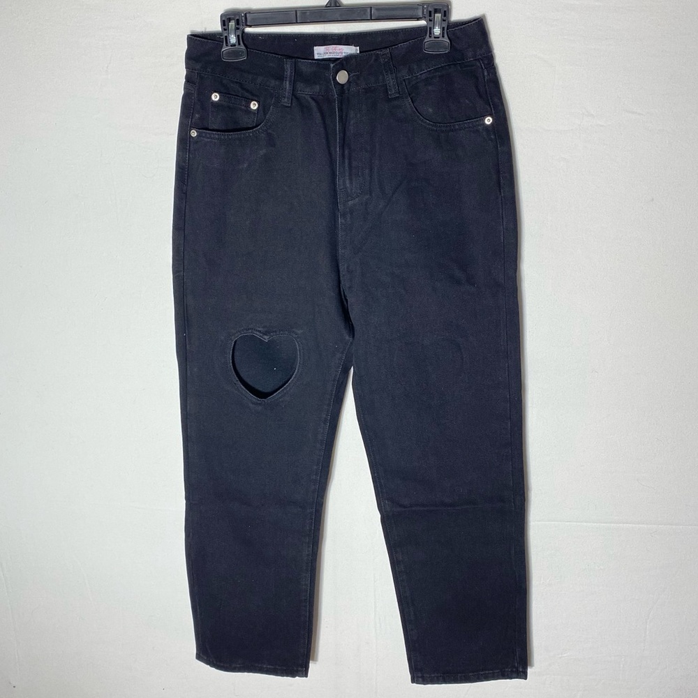 Tal Clothing Black High Rise Cropped Jeans W Heart Cutout 29
